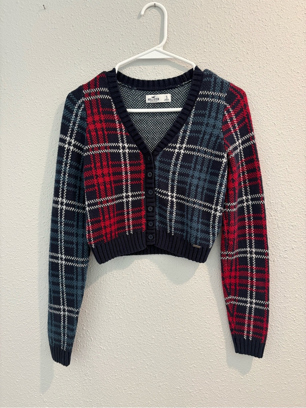 Hollister Cardigan Sweater Cropped - Red & Blue (size S)
